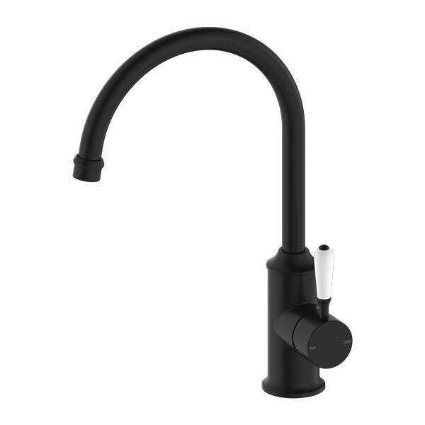 Nero York Kitchen Mixer Gooseneck Spout With White Porcelain Lever Chrome/Matte Black/Aged Brass