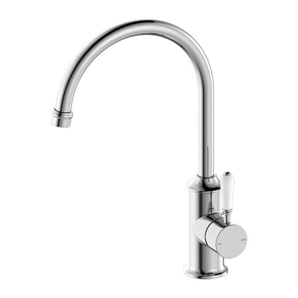 Nero York Kitchen Mixer Gooseneck Spout With White Porcelain Lever Chrome/Matte Black/Aged Brass