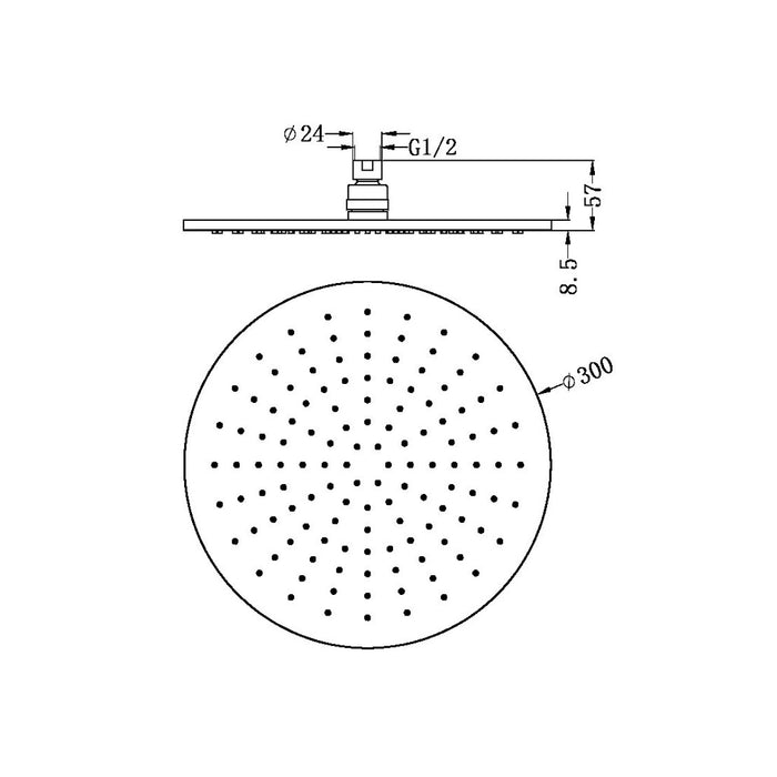 Nero 300mm Round Shower Head Chrome/Matte Black/Brushed Nickel/Brushed Gold/Gun Metal/Brushed Bronze/Matte White/Graphite