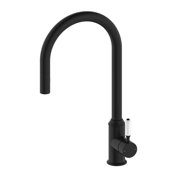 Nero York Pull Out Sink Mixer With Vegie Spray Function With White Porcelain Lever Chrome/Matte Black/Aged Brass