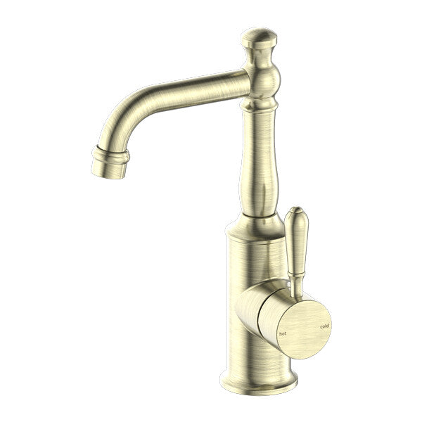 Nero York Basin Mixer With Metal Lever Chrome/Matte Black/Aged Brass