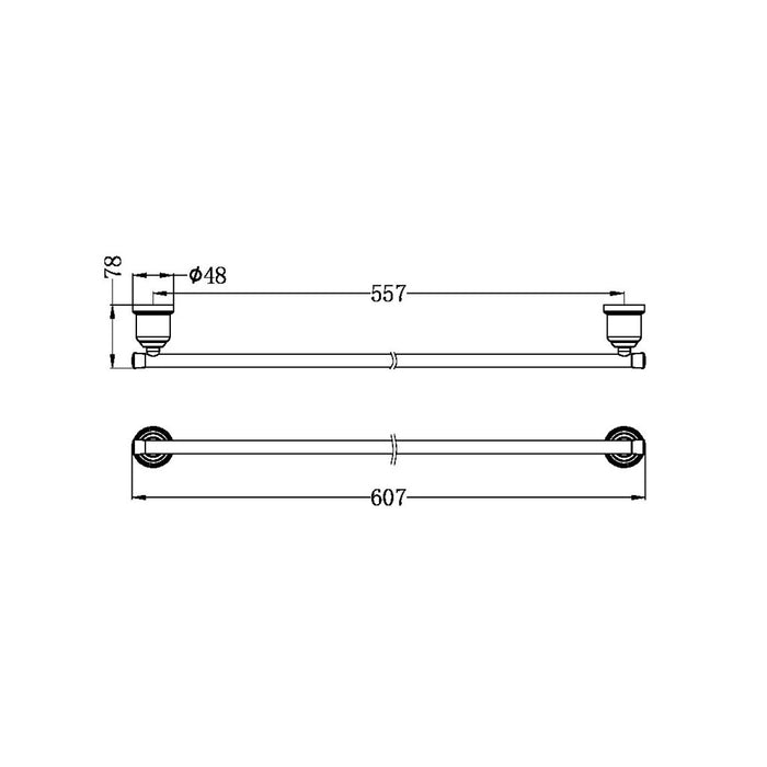 Nero 600mm York Single Towel Rail Chrome/Matte Black/Aged Brass