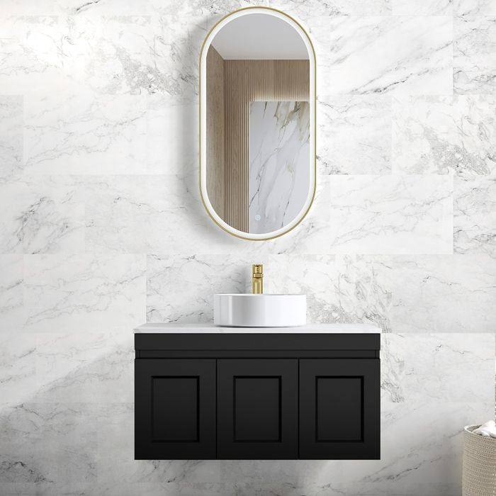 600-1500*460*450mm Hampton Matte Black Bathroom Cabinet Only and Ceramic/Stone Top Wall Hung Vanity