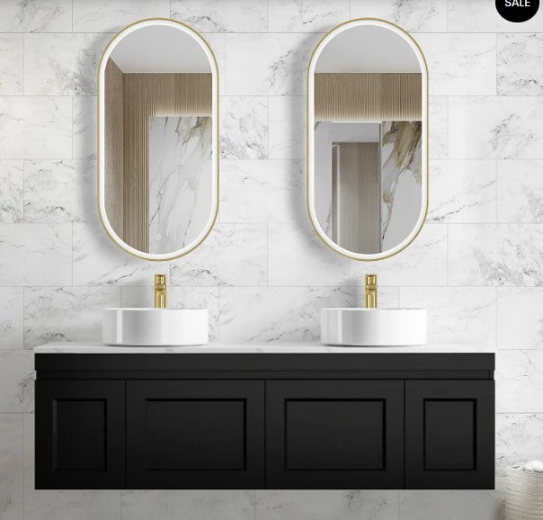 600-1500*460*450mm Hampton Matte Black Bathroom Cabinet Only and Ceramic/Stone Top Wall Hung Vanity