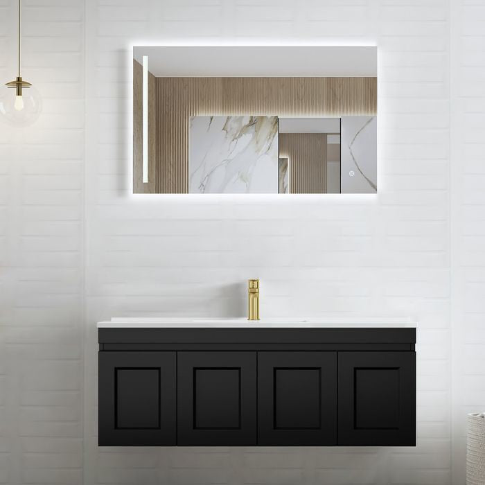 600-1500*460*450mm Hampton Matte Black Bathroom Cabinet Only and Ceramic/Stone Top Wall Hung Vanity