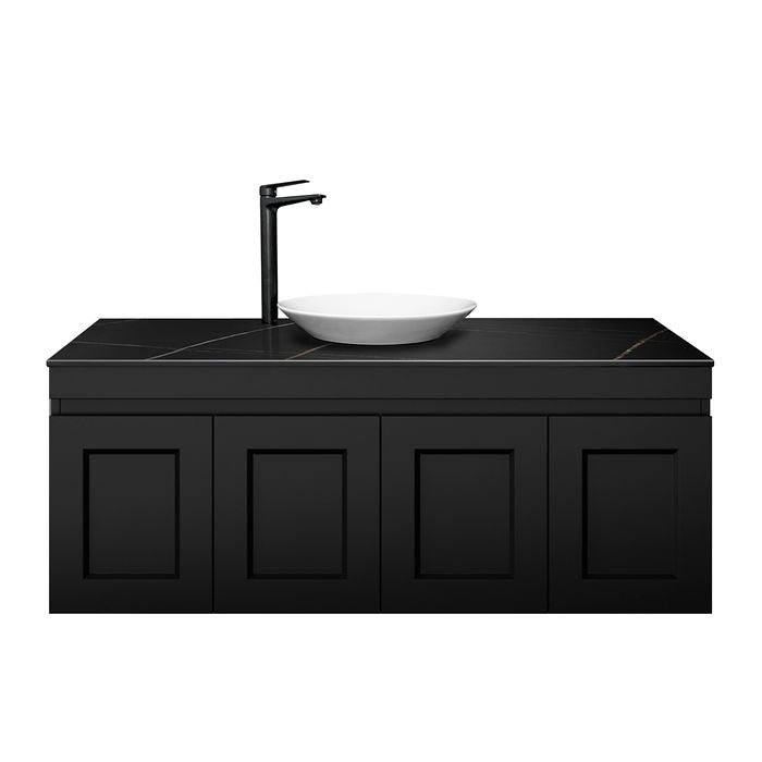 600-1500*460*450mm Hampton Matte Black Bathroom Cabinet Only and Ceramic/Stone Top Wall Hung Vanity