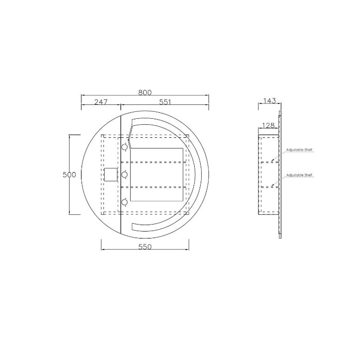 800mm OTT London White LED Oval Shaving Cabinet