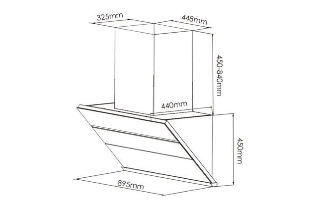 891*434*632mm(With Hood 897-1287mm) Fotile Side-drafting Rangehood