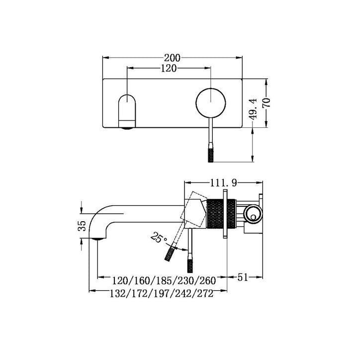 160mm Nero Opal Brushed Nickel Graphite Brushed Gold Brushed Bronze Wall Basin/Bath Mixer