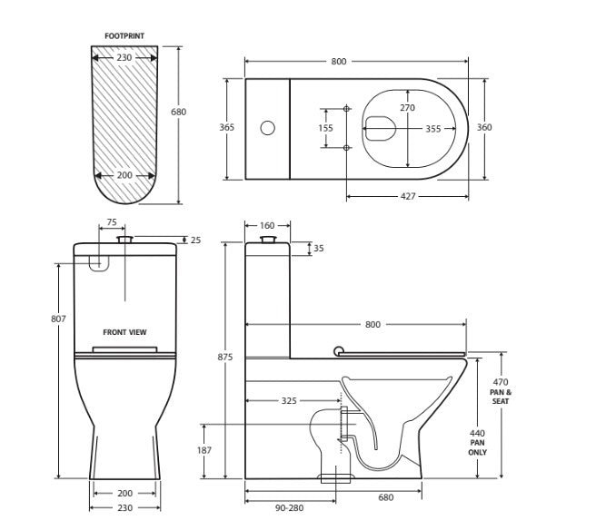 800*365*875mm Fienza Delta Care Gloss White Rimless Grey/White/Black/Blue Seat Back To Wall Toilet