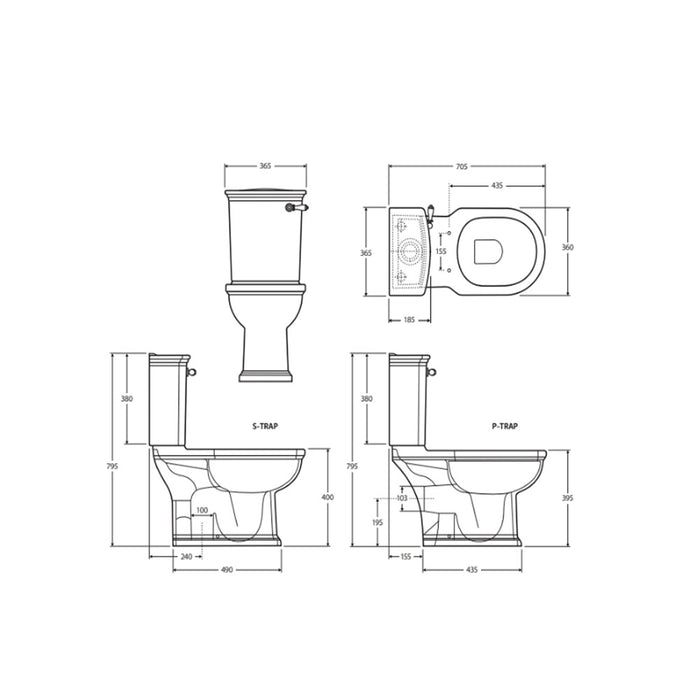 705*330*790mm Fienza RAK Washington Front Lever Alpine White S-Trap Close-Coupled Toilet