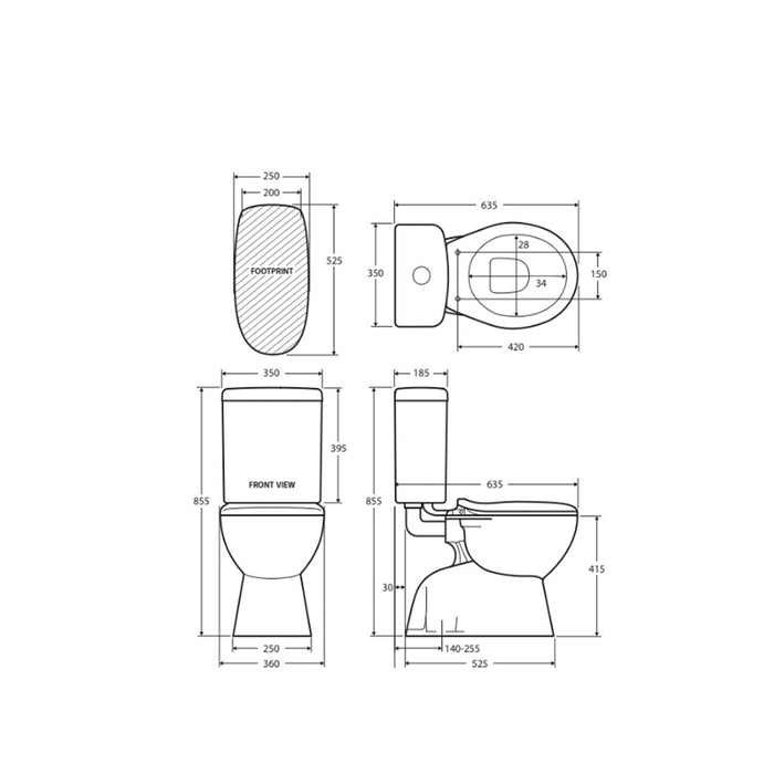 635*350*855mm Fienza Stella Gloss White Ceramic Adjustable Link Toilet