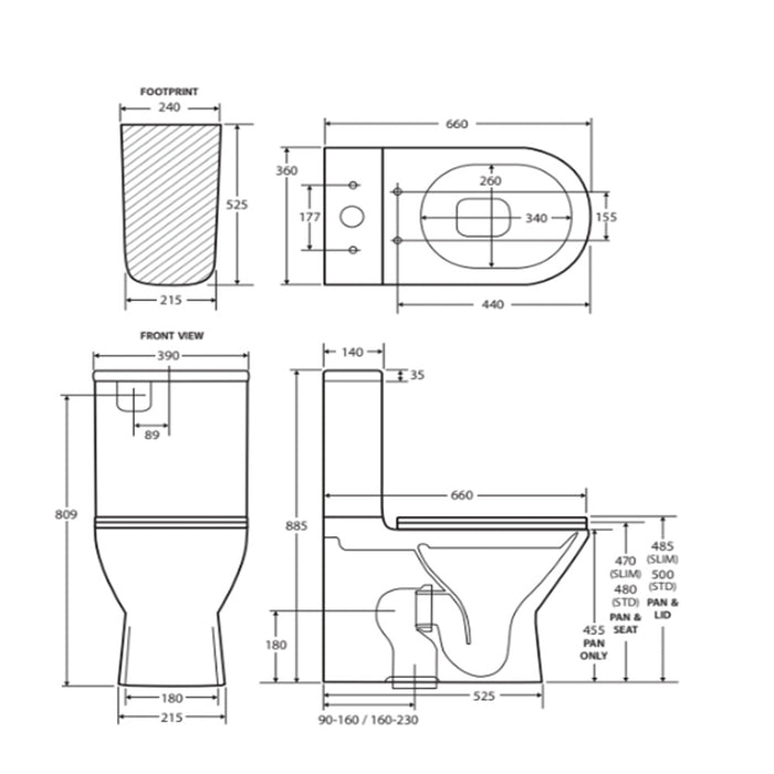 660*390*885mm Fienza Tono Gloss White Ceramic Tornado Back To Wall Toilet