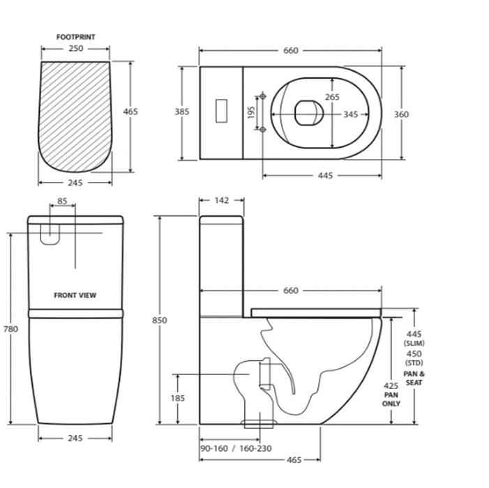 660*385*850mm Fienza Koko Gloss White Ceramic Tornado Back To Wall Toilet