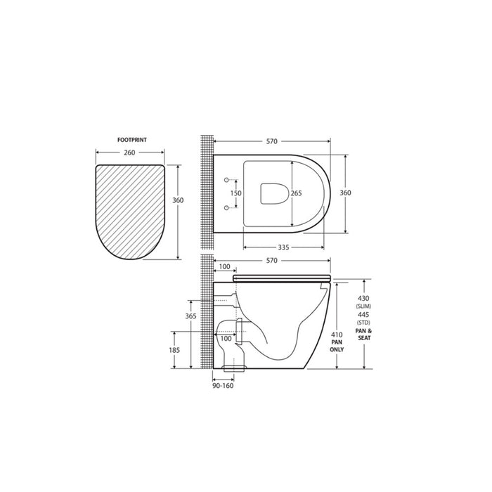 570*360*430mm Fienza KoKo Gloss White Tornado Ceramic Wall-Faced Toilet