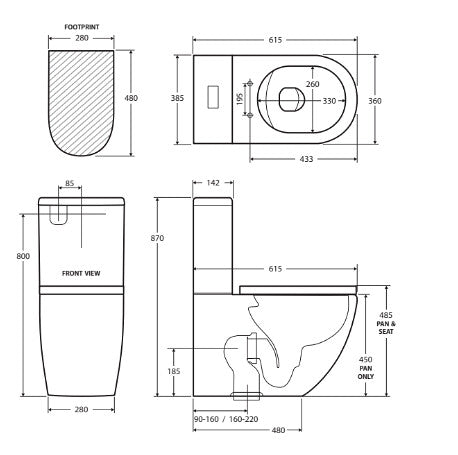 615*385*870mm Fienza Alix Gloss White Ceramic Rimless Back To Wall Toilet