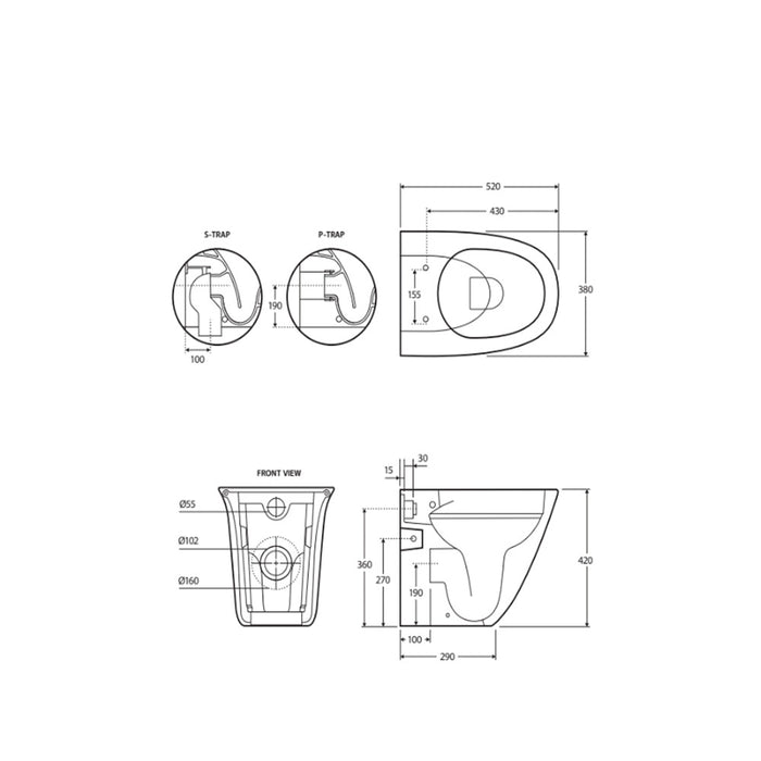 480*330*350mm Fienza RAK Sensation Rimless Alpine White Rimless Wall-Faced Toilet