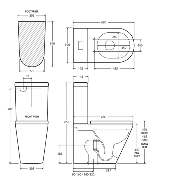 680*390*855mm Fienza Kaya Gloss White Ceramic Tornado Back To Wall Toilet