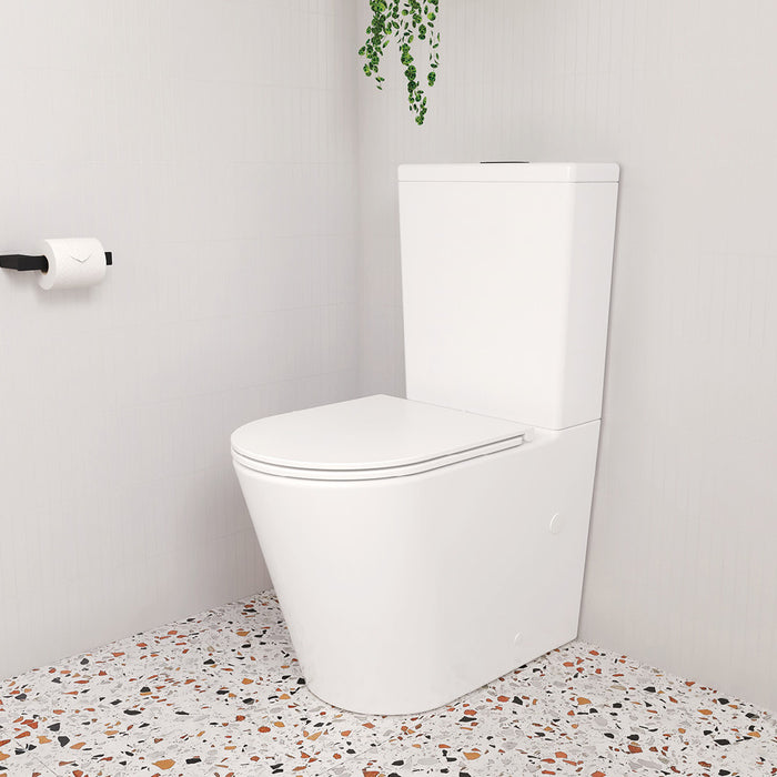 620*385*840mm Fienza Aluca Gloss White Tornado Soft Close Seat Back To Wall Toilet