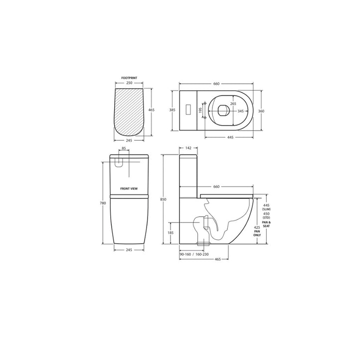 660*385*850mm Fienza Koko Matt White/Matt Black Ceramic Tornado Back To Wall Toilet