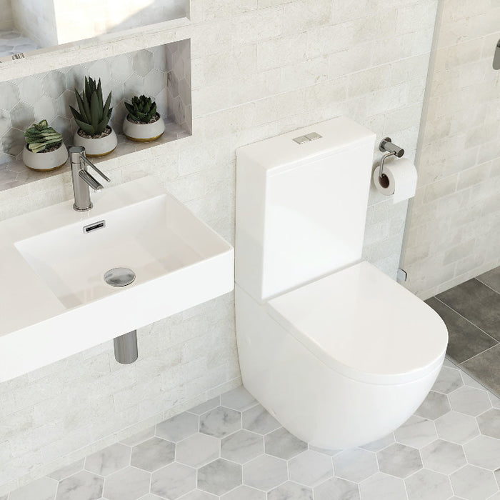 615*385*870mm Fienza Alix Gloss White Ceramic Rimless Back To Wall Toilet