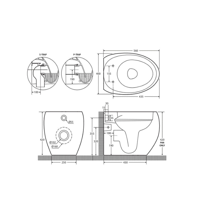 560*400*420mm Fienza RAK Cloud  Rimless Matt White Wall-Faced Toilet