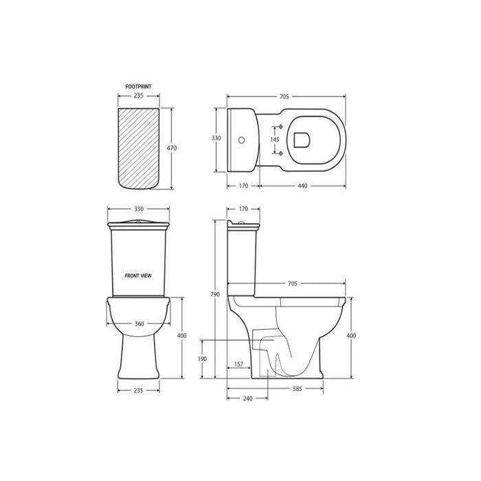 705*360*843mm Fienza RAK Washington White Alpine White P-Trap Close-Coupled Toilet