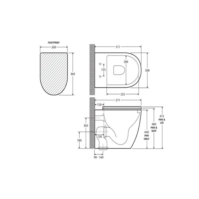 560*400*350mm Fienza RAK Cloud Rimless Matt White Wall-Hung Toilet