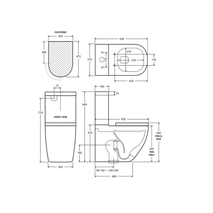 630*370*840mm Fienza Empire Gloss White Rimless Back to Wall Toilet