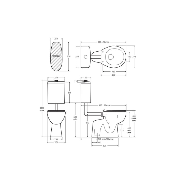 800*370*1100mm Fienza Stella Care Blue/Grey Seat Gloss White Ceramic Adjustable Link Toilet