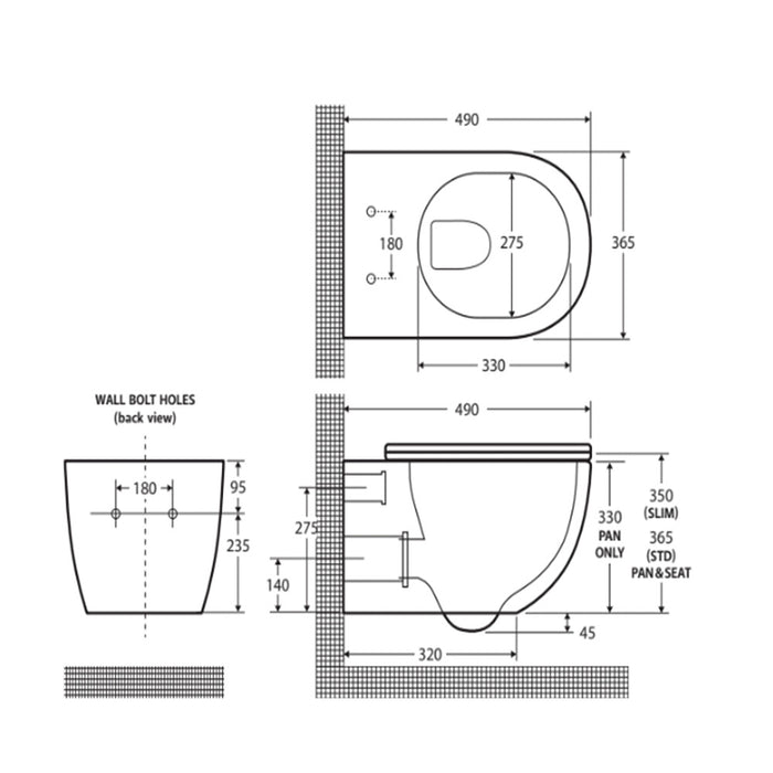 490*365*330-365mm Fienza Koko Gloss White/Matt White/Matt Black Tornado Wall Hung Toilet