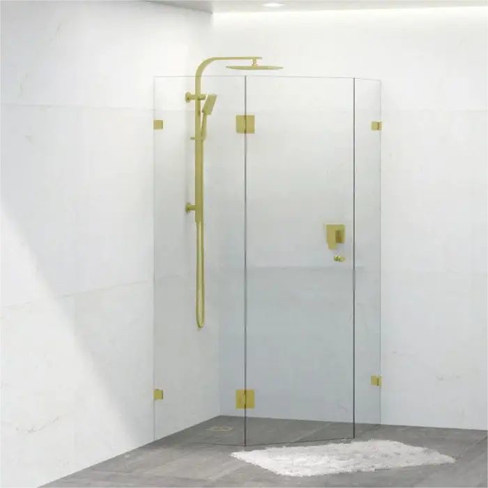 800-1200*2000mm 10mm Thickness Covey Diamond Frameless Pivot Door Light Gold Fitting Shower Screens