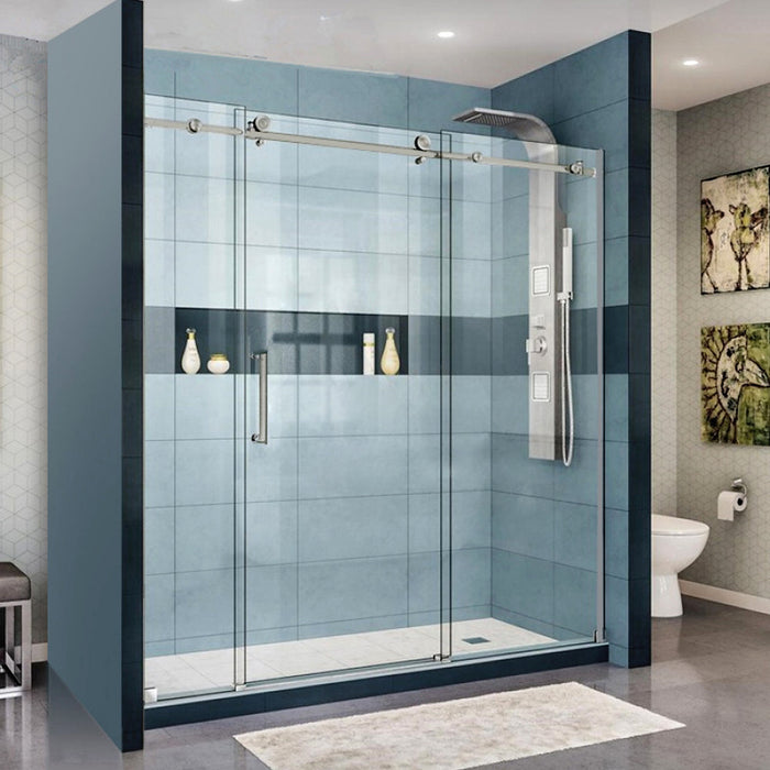 1400-2450x2000mm COV Wall to Wall Frameless Sliding Door Gunmetal Grey Stainless Steel Handle 3 Panels Shower Screens