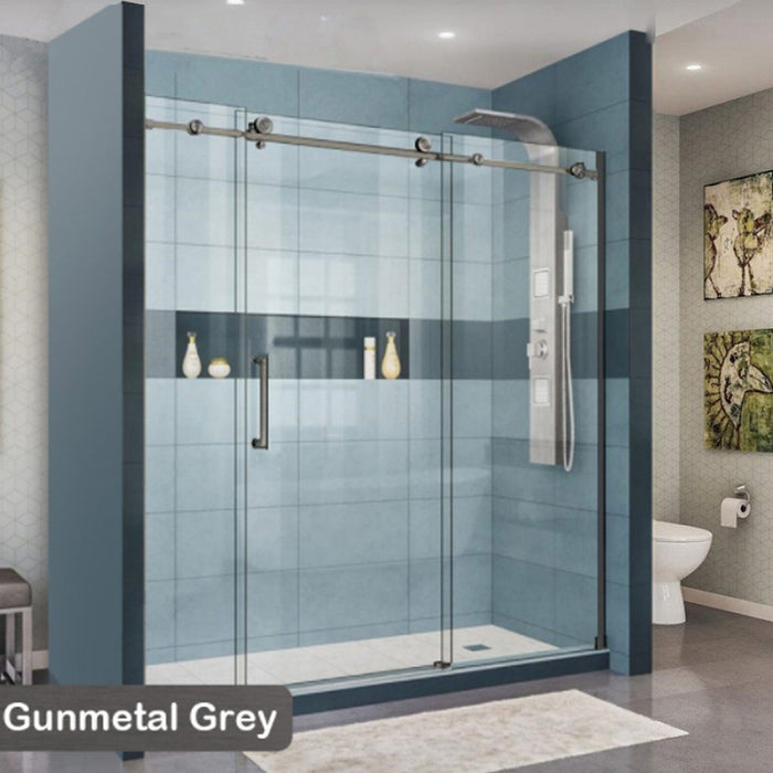 1400-2450x2000mm COV Wall to Wall Frameless Sliding Door Gunmetal Grey Stainless Steel Handle 3 Panels Shower Screens