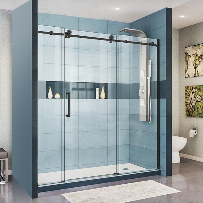 1400-2450x2000mm COV Wall to Wall Frameless Sliding Door Brushed Nickel Stainless Steel Handle 3 Panels Shower Screens