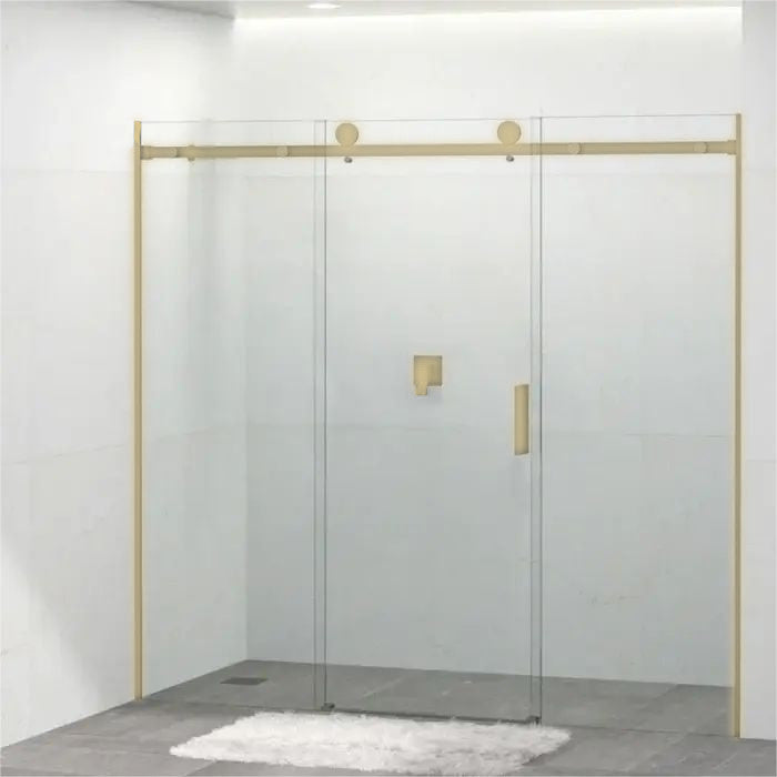 1400-2450x2000mm COV Wall to Wall Frameless Sliding Door Light Gold Stainless Steel Handle 3 Panels Shower Screens