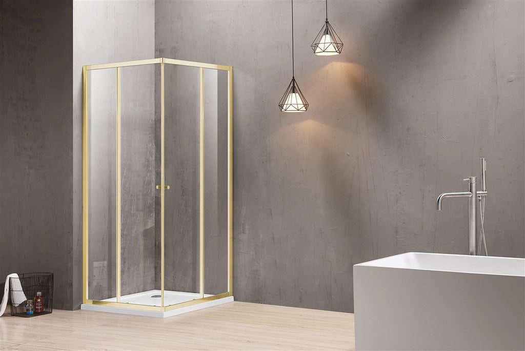 800-1200mm 6mm Thickness Standard Height 2000mm Covey Light Gold SemiFrameless Corner Double Sliding Door Shower Screens