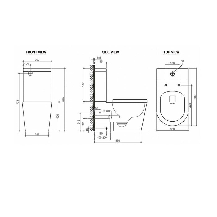 680*375*840mm Lafeme Catania Standard-Luna Gloss White Rimless Two-Pieces Back To Wall Smart Toilet