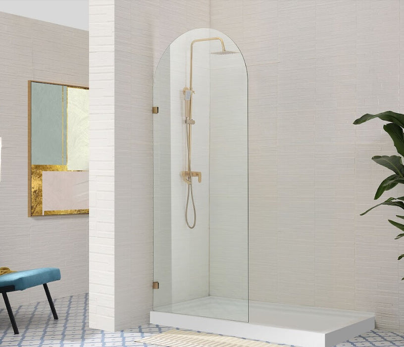 900-1000mm Covey Frameless Tempered Fluted Glass Arch Top Single Panel Brushed Gold Shower Screens