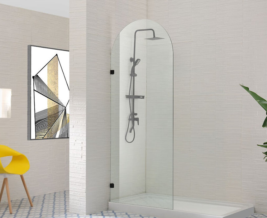 900-1000mm Covey Frameless Tempered Fluted Glass Arch Top Single Panel Black Shower Screens