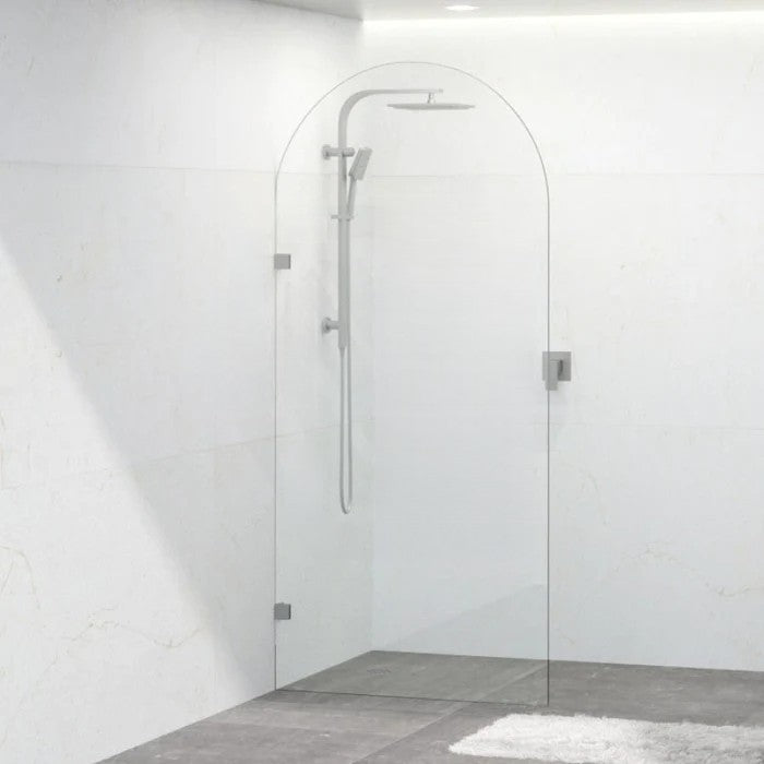 900-1000mm Covey Frameless Tempered Fluted Glass Arch Top Single Panel Brushed Nickel Shower Screens