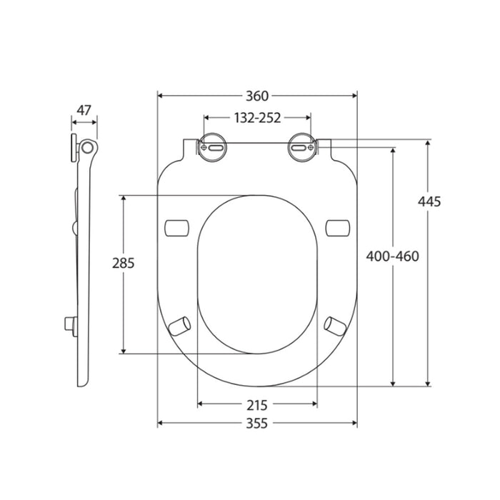 445*360*50mm Fienza Delta Care Gloss White/Matt Black/Gloss Grey/Gloss Blue Toilet Seat