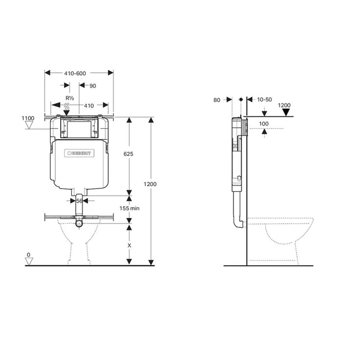 Geberit Sigma8 Concealed Cistern Frameless Standard In-wall Cistern For Wall Faced Pan