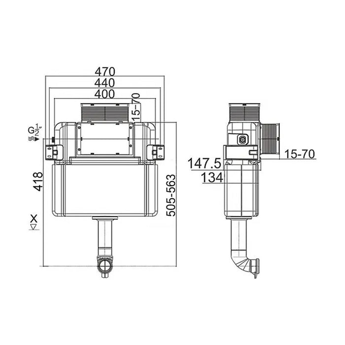 R&T Delta Cistern Frameless Low Rise/Low height/Low Level/Mid Level In-wall Cistern For Wall Faced Pan