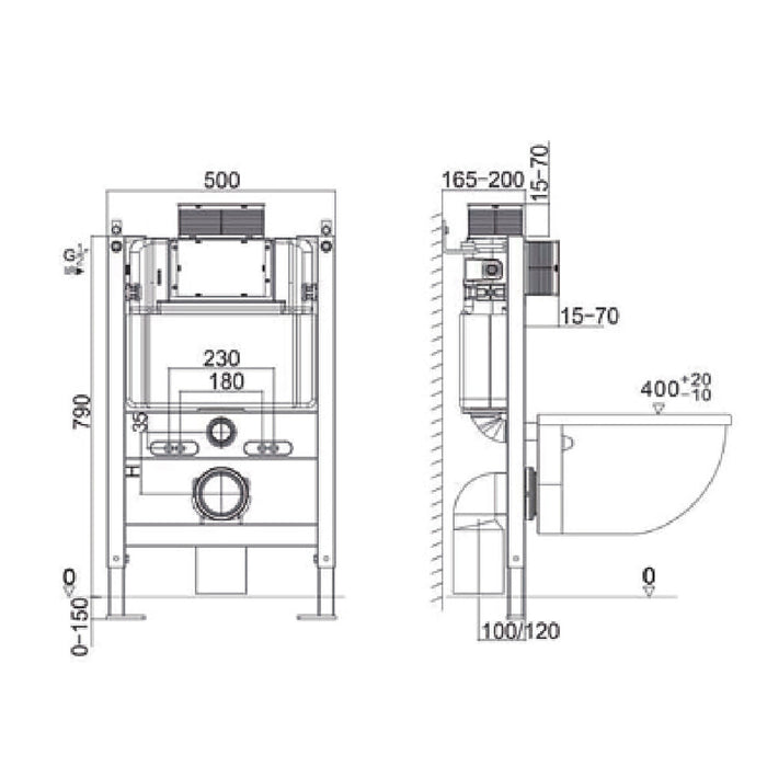 R&T Delta Cistern Frameless Standard In-wall Cistern For Wall Faced Pan