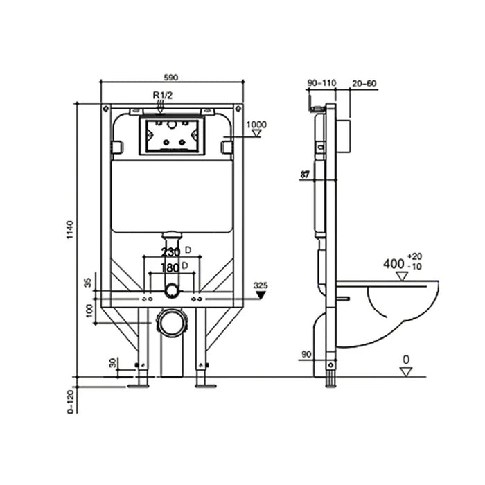 R&T Alpha Cistern Framed Standard In-wall Cistern For Wall Hung Pan