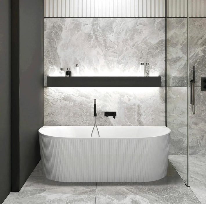 1500/1700*750/800*580mm OTTI Noosa Gloss/Matt White Oval Acrylic Back To Wall Bathtub