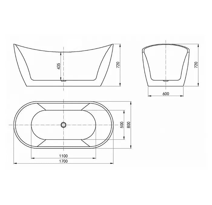 1500/1700*750/800*720mm INS VIVA Gloss White Special Shape HighBack Acrylic Freestanding Bathtub