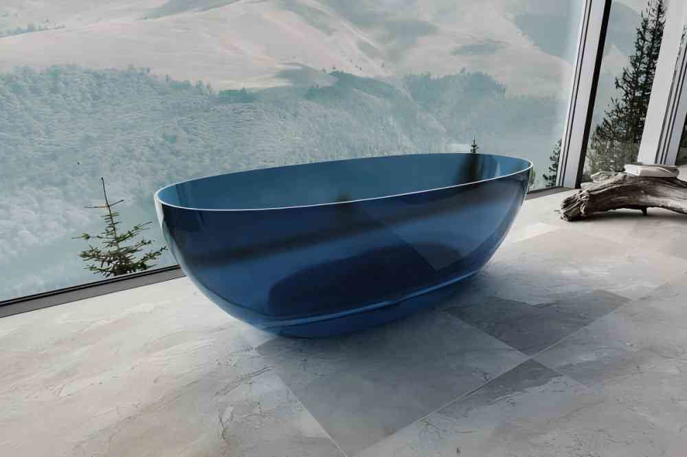 1500/1700*820/720*550mm ABS Riva Noto Oval Solid Surface Transparent Freestanding Bathtub