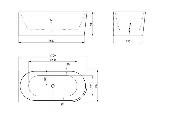 1500/1700*750/800*595mm INS ICBT Gloss White Oval Acrylic Freestanding Corner Back to Wall Bathtub